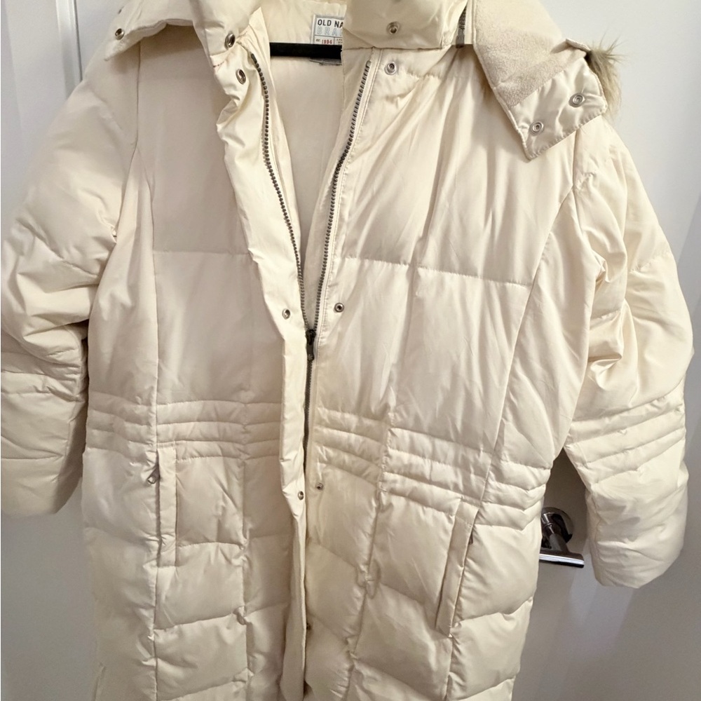 Old Navy Women's Cream Puffer Parka Coat with Faux Fur Hood size XXL